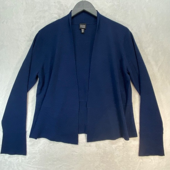 Eileen Fisher‎ Merino Wool Cardigan Open Front Blue Knit Sweater Size M - Picture 1 of 8